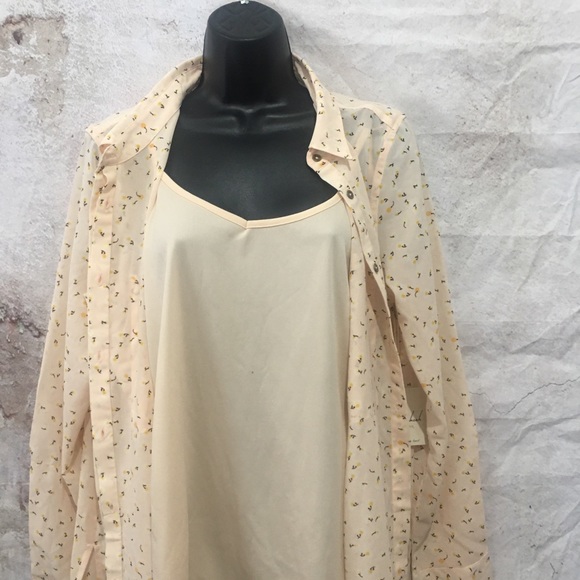 Caffe Marrakesh Tank /Button Down Blouse Combo AllOver Floral Peach NWT M - Picture 6 of 8